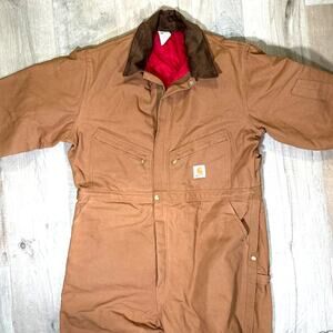 Vintage Carhartt Coveralls Mens 48 Short Brown Quilt Lined Workwear Canvas 996QZ